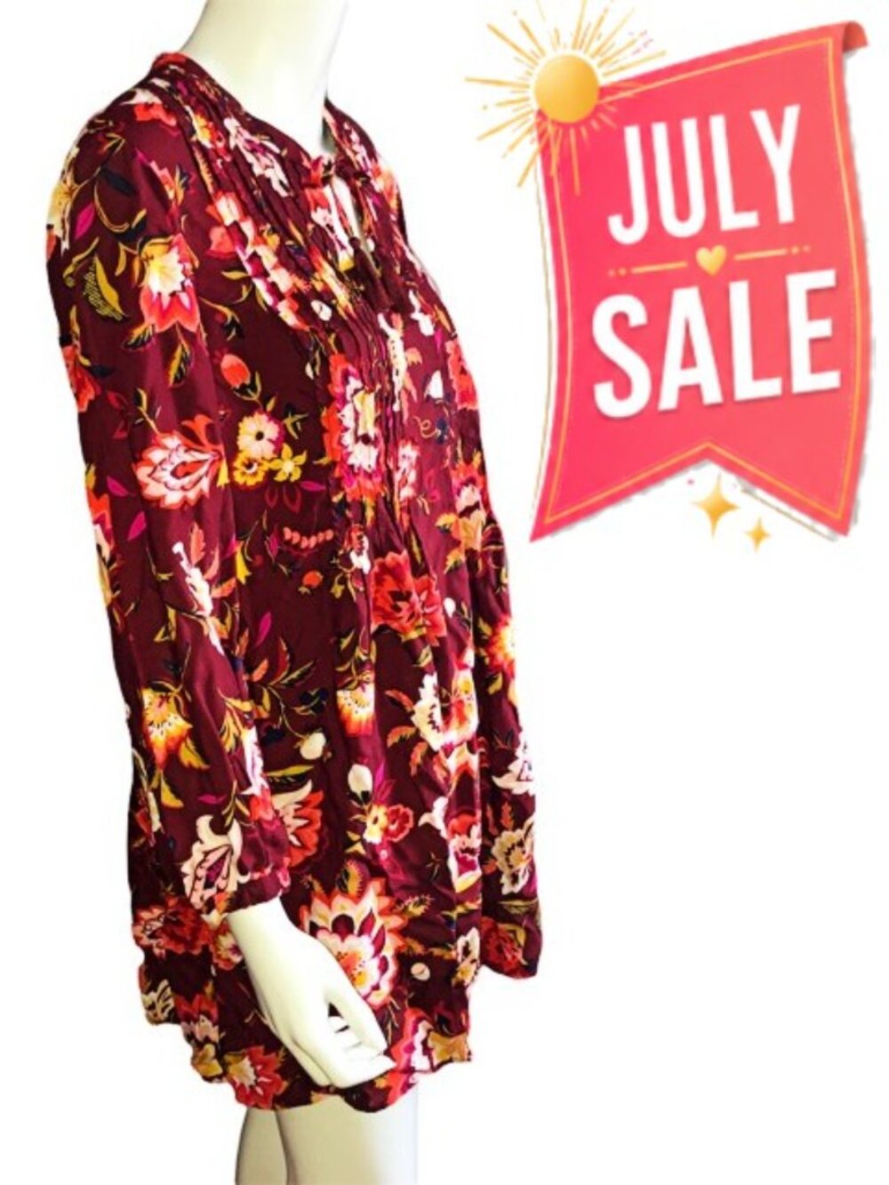 Old Navy Burgundy Combo Floral Boho Dress Size L